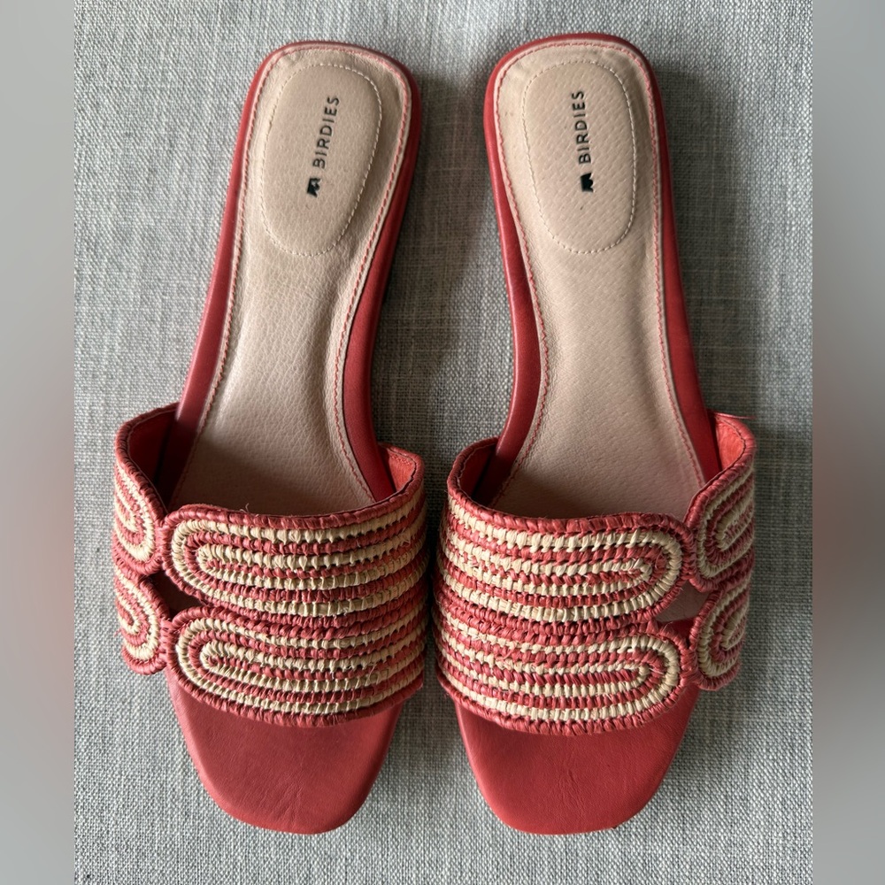 Birdies Red and Cream Woven Slide Sandals - Picture 2 of 5